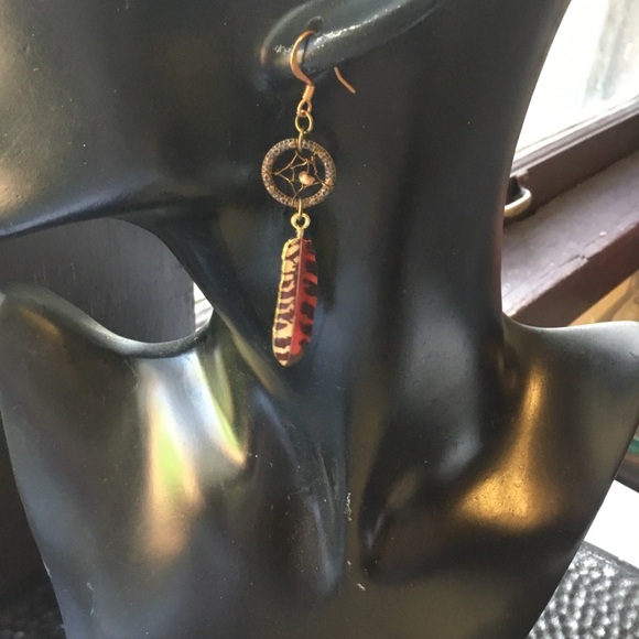 Hand Crafted Bohemian Dream Catcher Diamond Earrings w/ Falcon Feather Charms - Picture 10 of 12